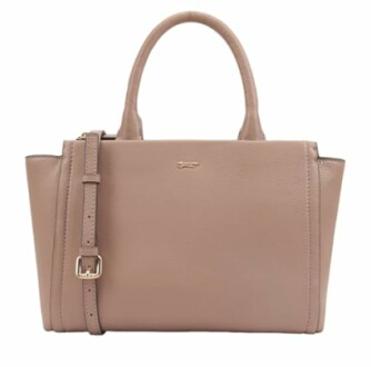 Beige leather handbag with strap