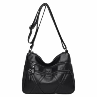 Black leather handbag with shoulder strap