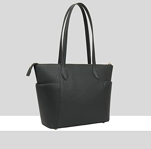 Black leather handbag with long handles