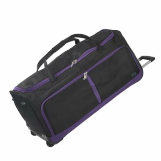 Black and purple wheeled duffel bag