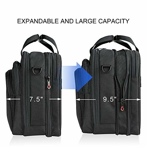 Expandable laptop bag showing size comparison from 7.5 to 9.5 inches