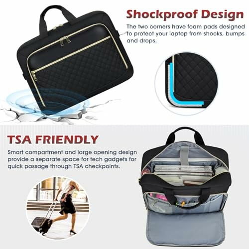 Laptop bag with shockproof design and TSA-friendly features.