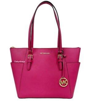 Pink Michael Kors tote bag with logo charm