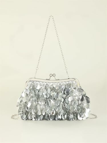 Silver sequin handbag with chain strap