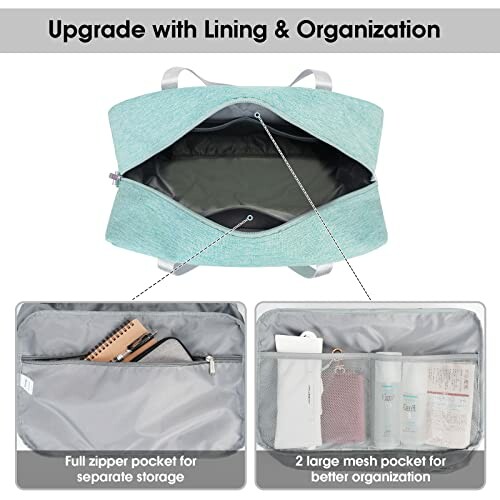 Open travel bag showing interior pockets and organization features.